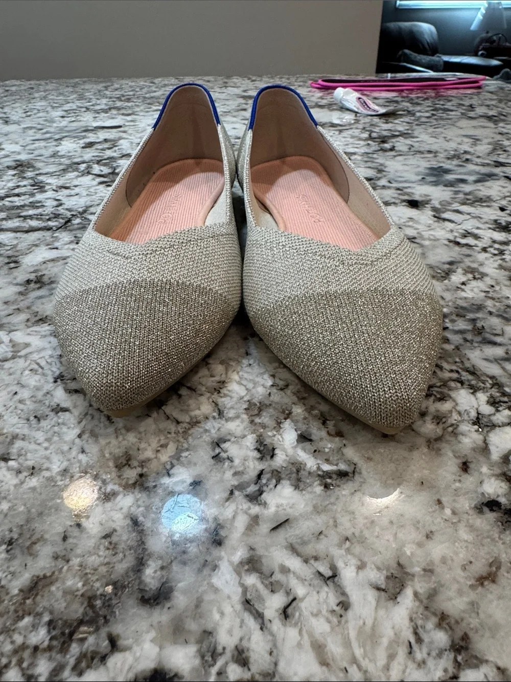 Rothy's Pointed Toe Knit Flats in Diamond Metallic